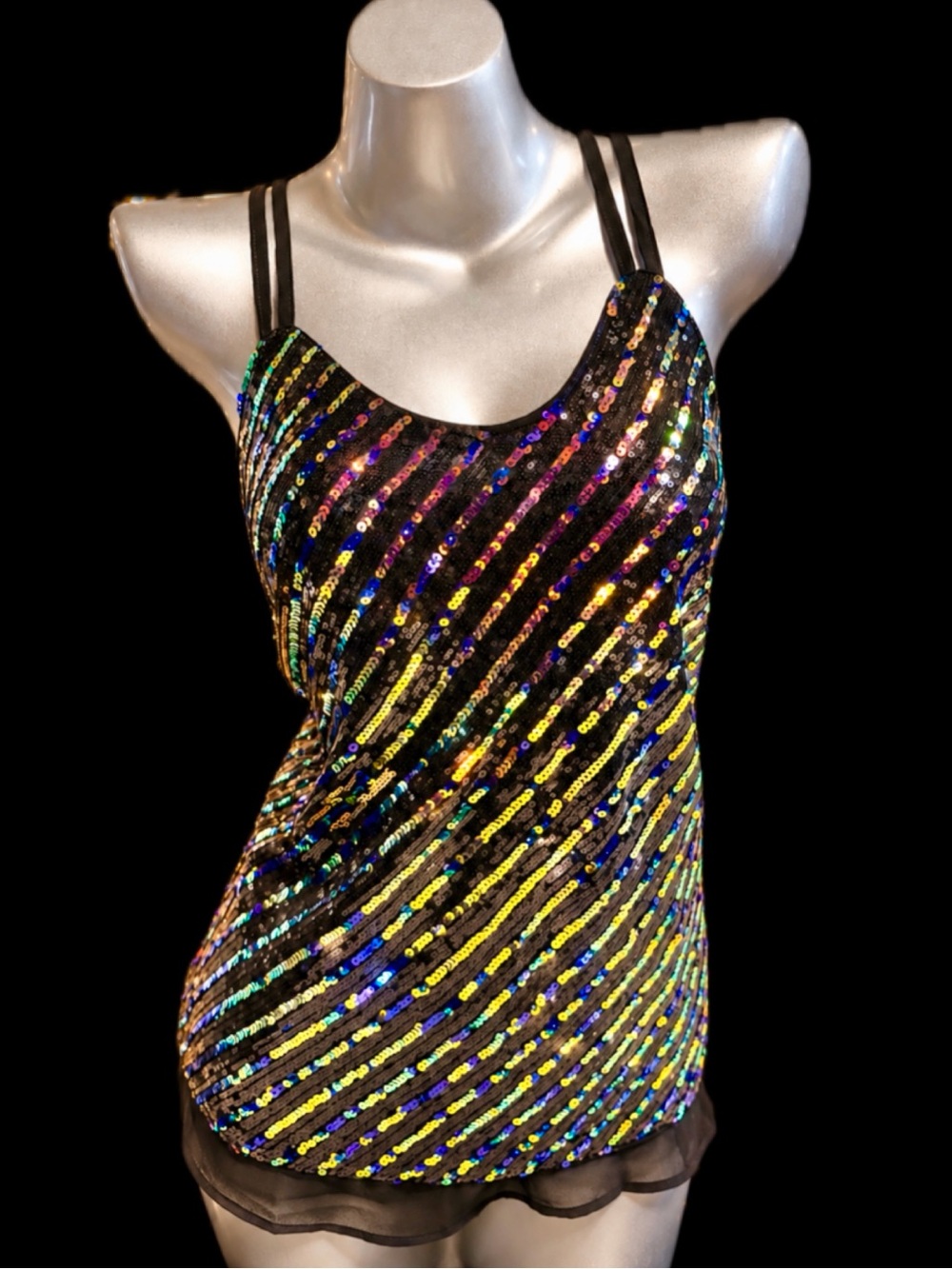 Rainbow sequin party tank top strappy racer back sparkle glam bling colorful